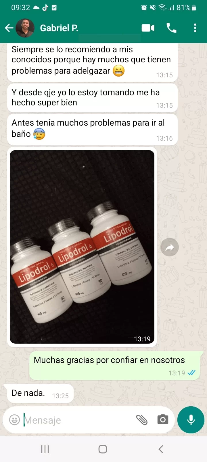 Cliente Lipodrol Obesidad sobrepeso adelgazar